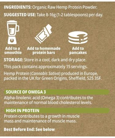 Green Origins Organic Hemp Protein Powder Raw 250g - Pack of 1 - Buy Online on GoSupps.com