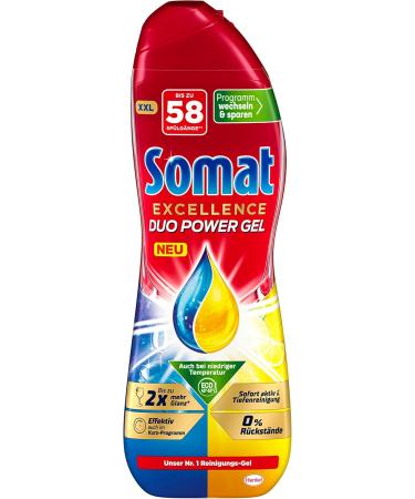 SOMAT Excellence Duo Power Gel - 58 Washes | Eco-Friendly Dishwasher Cleaning with Lemon & Lime | Sparkling Clean Dishes at Low Temperatures - Buy Online on GoSupps.com