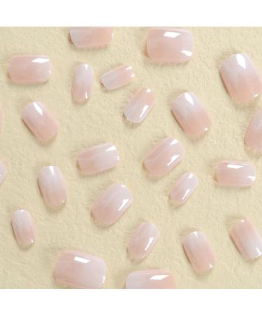 Gradient Short Press on Nails - Square Chrome False Nails for Women | Glossy Reusable French Acrylic Full Cover Stick-On Nails - Buy Online on GoSupps.com