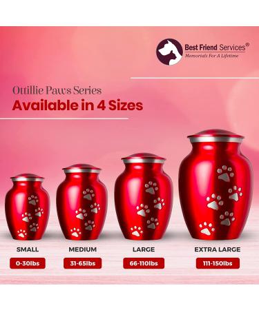 Best Friend Services Ottillie Paws Legacy Pet Urn - Large Ruby Red Brass Cremation Urn for Dogs & Cats Ashes - Hand Carved Memorial Keepsake with Vertical Pewter Paws - Buy Online on GoSupps.com