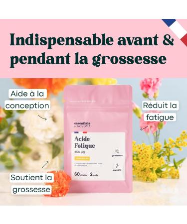 Folic Acid 400 g Vitamin B9 Design and Pregnancy Supports Pregnant Women 60 Vegetal Capsules 2 Months Cure Made in France Essentials by Novoma - Buy Online on GoSupps.com
