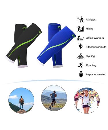 Calf Compression Sleeves Men Running Socks - 2 Pairs, 15-20mmHg Support for Shin Relief & Varicose Leg, Breathable Medical Brace Wrap (Black+Blue, XXL) - Buy Online on GoSupps.com