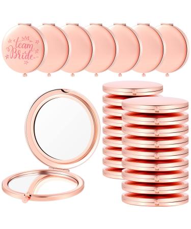 Wesiti 24 Pcs Compact Mirror Bulk Double Sided 1X/ 2X Magnifying Metal Makeup Mirrors Round Folding Mini Mirror for Purse Pocket Travel  Rose Gold  2.76 in Diameter