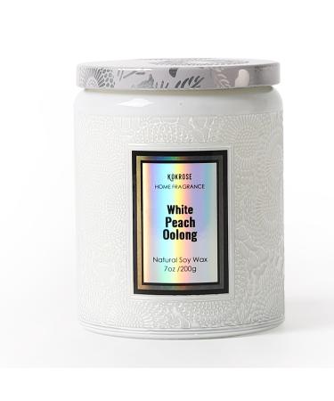 Kokrose Pretty Candle Gifts for Women Aromatherapy Scented Candles for Stress Relief Natural Soy Candle Non Toxic Good Smelling for Home Scented Bedroom Living Room Bathroom (7.2 oz) White Peach 7 oz