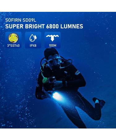 Sofirn SD09L Diving Torch 6800 Lumen LED Torch Extremely Bright Diving Torch 100 m Underwater LED with 3 x SST40 IPX8 Professional Waterproof with Class A++ Rechargeable Batteries Energy - Sd09l Kit - Buy Online on GoSupps.com