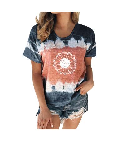 Women's T-Shirt Summer Women's Blouse Short Sleeve Floral Print T-Shirt Clothing Woman Basic Shirt Pullover Crew Neck Clothes T-Shirt Tops Casual Plain Tops Women's Blouse Black XXL