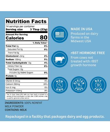 Judees Non-Fat Milk Powder 11.25 oz - Non-GMO, Keto-Friendly, rBST Hormone-Free - Gluten-Free, Nut-Free - Protein & Calcium Source - Made in USA - Buy Online on GoSupps.com
