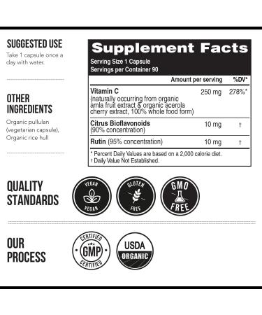 Organic Vitamin C | Whole Food Vitamin C from Fruit Plus Absorption Enhancing Cofactors - Vegan Enhanced Bioavailability - Immune Support Antioxidant Total Health (90 Servings) - Buy Online on GoSupps.com
