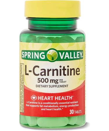 Spring Valley L-Carnitine 500mg - Heart Health Supplement (30 Tablets) | Gluten-Free, No Artificial Flavors | with Luall Fridge Magnetic - Buy Online on GoSupps.com