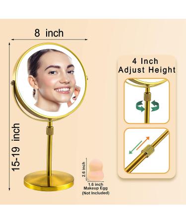 Furgatti Lighted Makeup Mirror | Height Adjustable 1x/10x Magnifying | 3 Color Light Modes | LED Vanity Mirror with Rechargeable Battery | Women's Gift | Brushed Gold - Buy Online on GoSupps.com