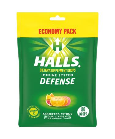 HALLS Defense Assorted Citrus Vitamin C Drops Economy Pack 80 Drops ASSORTED CITRUS 80 Count (Pack of 1)