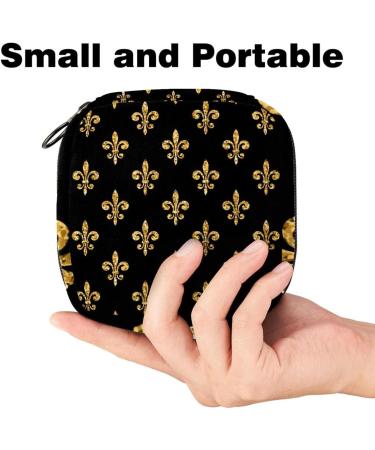 Gold Fleur de Lis Sanitary Napkin Storage Bag - Portable Menstrual Cup Holder for Women & Teens - Buy Online on GoSupps.com