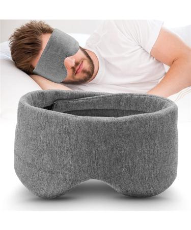 Modal Cotton Travel Sleep Mask Eye Mask with Longer Adjustable Strap for Women Men and Kids Fully Coverage with Earplugs Hanger and Travel Pouch Grey