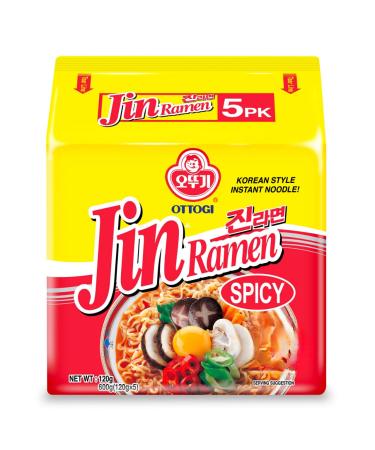 Ottogi Jin Ramen Spicy 5 Packs 120 g (Pack of 5)