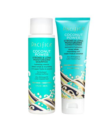 PACIFICA Beauty Coconut Power Strong & Long Moisturizing Shampoo for Dry + Damaged Hair 100% Vegan & Cruelty Free Sulfate + Paraben Free White 2 Count Shampoo & Conditioner Set