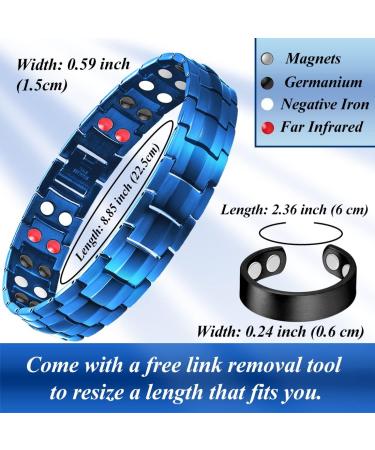 Vicmag Men Magnetic Bracelet Titanium Steel, Double Row 3500 Gauss Wristband with Adjustment Tool and Gift Box (Pure Blue 4 Elements) - Buy Online on GoSupps.com