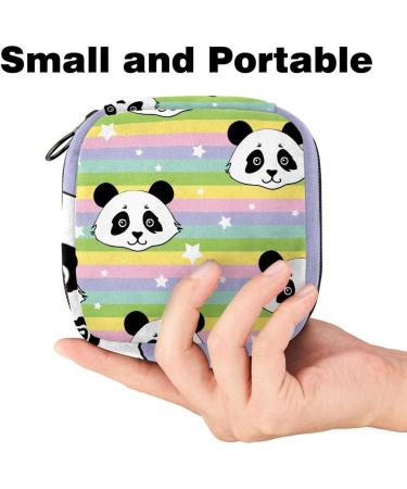 Buy Colorful Menstruation Pad Bag with Zipper | Women's Napkin & Tampon Collection Bags | Color 7 - Rainbow Strips & Panda Stars - Buy Online on GoSupps.com