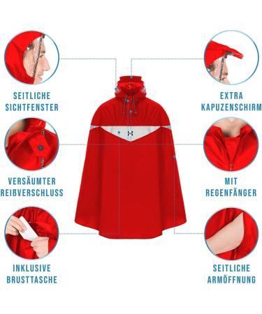 HOCK Premium Bicycle Rain Poncho - 100% Waterproof Ventilated Rain Gear for Men & Women - Super Interniko L Red/Silver - Buy Online on GoSupps.com