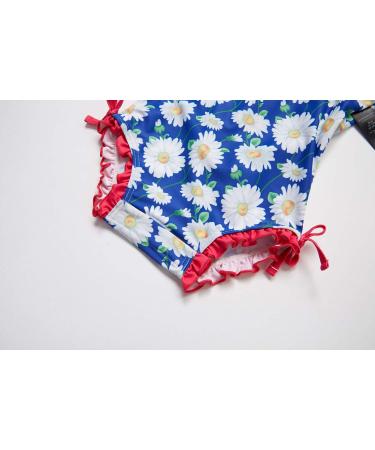 BONVERANO Baby Girls Swimsuit 9-12 Months | Long-Sleeve Zipper One Piece Swimwear | UPF 50+ Sun Protection | Daisy Pattern - Buy Online on GoSupps.com