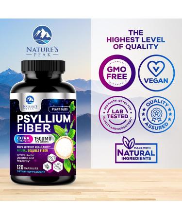 Psyllium Husk Fiber Supplement 1500mg - Vegan Prebiotic Soluble Fiber for Daily Digestive Health & Regularity Support Natural Psyllium Powder Caps Sugar-Free Non-GMO & Gluten-Free - 120 Capsules 120 Count (Pack of 1) - Buy Online on GoSupps.com