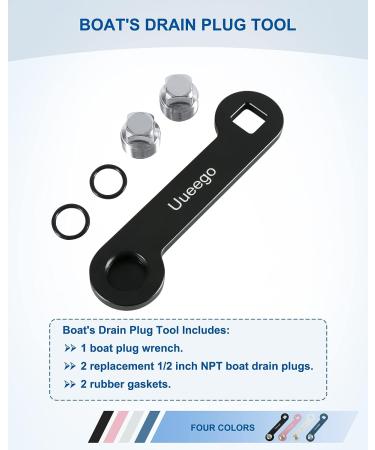 uueeGo Non-Corrosive Aluminum Boat Drain Plug Wrench - Patented - Fits 1/2 inch NPT Plug - Easy to Use - Includes 2 Spare Plugs - Black - Buy Online on GoSupps.com