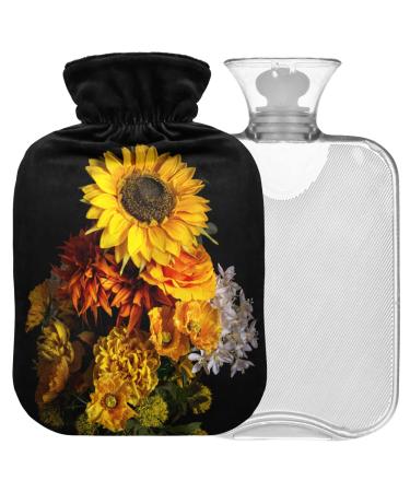 NAANLE hot hot water bottle with reference to autumn sunflower Transparent hot water bottle heat bottle for back pain relief handfoot warmer neck heat and cold therapy 1l