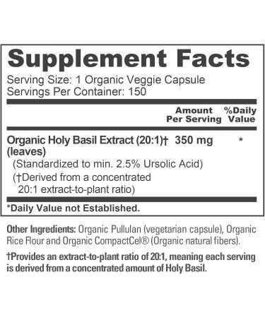 NusaPure USDA Organic Holy Basil Capsules 20:1 Extract 350 mg Equivalent to 7 000mg | 150 Vegan Caps | Tulsi Holy Basil Leaf Extract | 2.5% Ursolic Acid | Non-GMO 150 Count (Pack of 1) - Buy Online on GoSupps.com