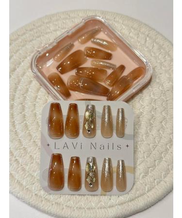 Long Squoval Red Nude Gradient & Glitter Rhinestones Fake Press On Nail Set - Buy Online on GoSupps.com