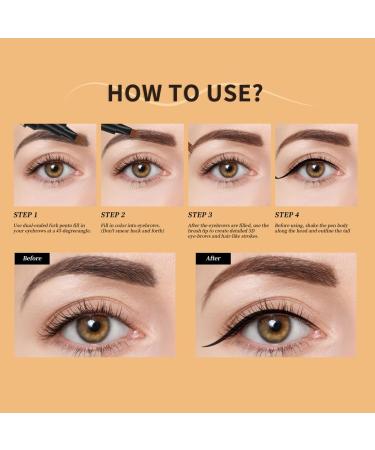 2-In-1 Dual-Ended Eyeliner & Eyebrow Pen | Water-Resistant Long-Lasting Micro-Fork Precision Brush for Natural Look | Ideal for Eyebrows Hairline & Beard - Buy Online on GoSupps.com