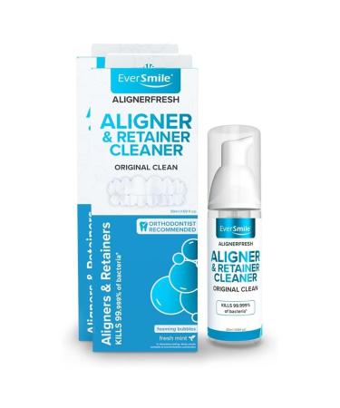 EverSmile AlignerFresh Original Clean Foam Cleaner Compatible w/Invisalign and All Clear Aligners & Retainers Eliminates Bacteria Whitens Teeth Fights Bad Breath 50ml (2 Pack) 1.69 Fl Oz 2 Pack