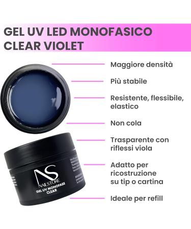  Nail Store NAILSTORE - Monophasic UV LED Builder Gel Clear Violet Transparent prevents yellowing of nails medium density self-leveling Suitable for nail reconstruction with foils and for refills (30 g) - Buy Online on GoSupps.com