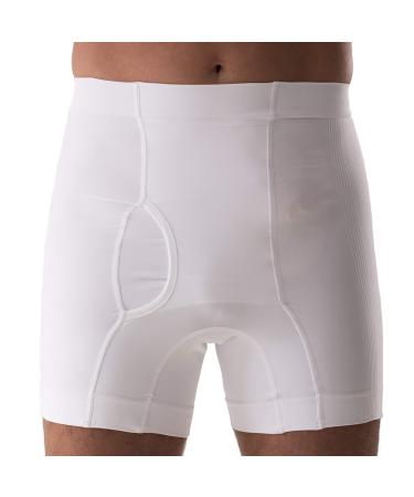 Corsinel regular support linen low men's boxer shorts for stoma & hernia discrete men's underpants medium support seamless stretch for optimal seat & secure fixation white-box XL