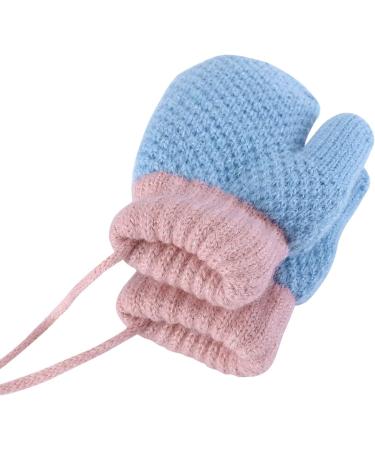 Kids Toddlers Winter Thermal Gloves Mittens - Blue | Ages 1-4 | Fleece Lined, Anti-Lost String - Buy Online on GoSupps.com