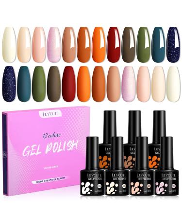 LILYCUTE Gel Nail Polish Set Fall Winter Nail Polish, 12 Colors Gel Polish Set White Orange Brown Green Nail Art Glitters Colors Soak Off UV Gel Polish Mother's Day Gifts for Women 12 Colors Lucky Tarot