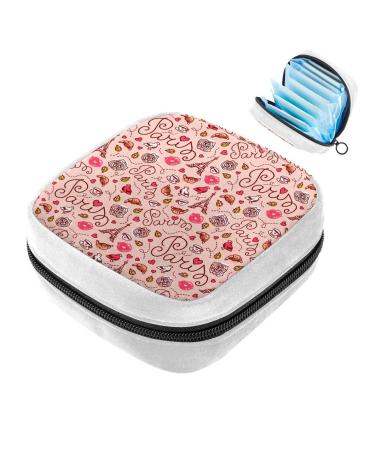 GIAPB Sanitary Napkin Storage Bag Period Bag Tampon Bag Makeup Bag Pad Pouch Eiffel Tower Lips and Bird Color2839
