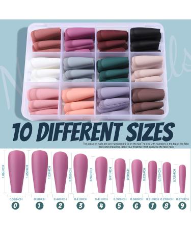 FANDAMEI Matte Press On Nails - 240PCS Long Coffin Ballerina Fake Nails with Glue | 12 Colors for DIY Nail Art - Perfect for Women & Girls - Buy Online on GoSupps.com