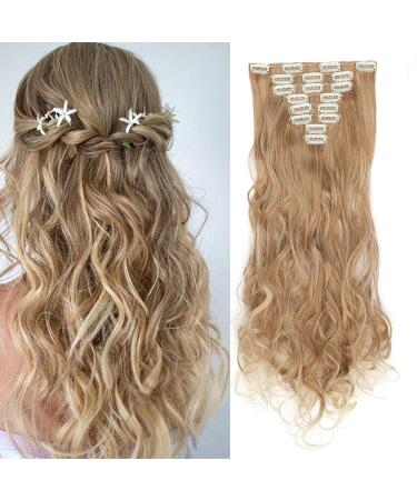 Silk-co Clip in Hair Extensions -Ash to Bleach Blond Long Curly Ombre Hairpiece 24inch Full Head 8 Pieces 18 Clips Extension 24 Inch Curly #Ash to Bleach Blond