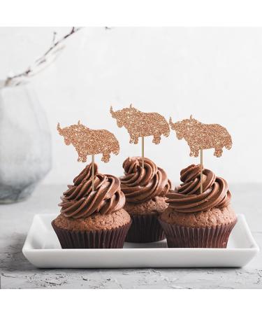Rhinoceros Cupcake Toppers Rhino Birthday Cupcake Toppers Zoo Themed Dessert Picks Safari Birthday Party Decoration - Brown Glitter - Buy Online on GoSupps.com