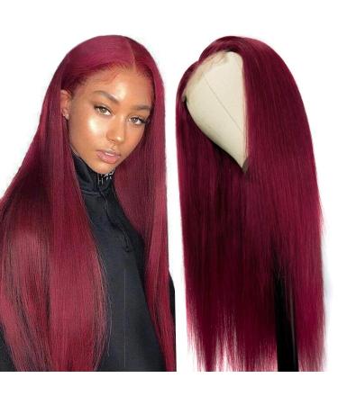 Salomezklm Burgundian-red hair color lace front wig long smooth hair glue-free heat-resistant fiber red hair synthetic lace front wigs for fashionable women (wine red 26 inches)
