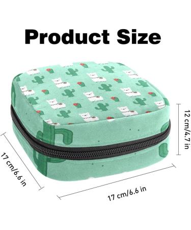Menstruation Pad Bag with Zipper | Women's Napkin & Tampon Collection Bag | Stylish Alpaca Lama & White Cactus Green Design - Buy Online on GoSupps.com
