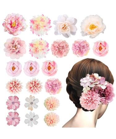 21 PCS Flower Hair Clips Rose Hair Clips Hair Barrettes for Women Flower Hair Accessories Boho Bride Claw Clip Hairpin Brooch Pin Headpiece for Girls Women (Pink)