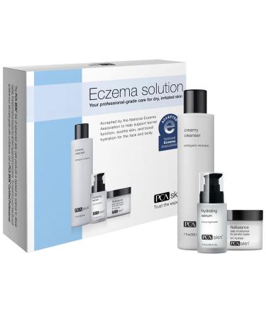 PCA SKIN The Eczema Solution Moisturizing Skin Care Set for Dry & Sensitive Skin - Kit Includes Creamy Aloe Vera Face Wash Hydrating Hyaluronic Acid Facial Serum & ReBalance Daily Moisturizer