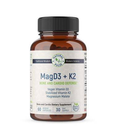 Natural Pulse Magnesium Malate + Vegan Vitamin D3 + Stabilized Vitamin K2 Complete Support Supplement for Cellular Energy Cardiovascular Immune and Metabolic Health & Bone Strength 90 Veggie Caps