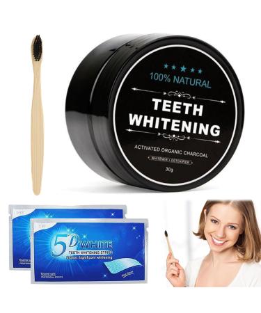 Spermuoy tooth white set tooth white powder activated carbon tooth whitening set bamboo toothbrush and 2 whitening strips tooth whitening & tooth cleaning powder for white teeth tooth lighting - Buy Online on GoSupps.com