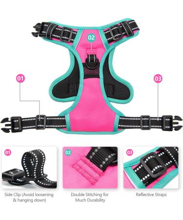 Phoepet XL Reflective Dog Harness - Adjustable Vest with Training Handle 2 Metal Hooks & Snap Buckles - Rosa - Buy Online on GoSupps.com