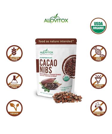 Alovitox Raw Cacao Nibs with Yacon Syrup | Healthy Snacks | Organic, Sugar-Free, Keto, Paleo, Gluten-Free, Vegan | Protein Bites with Antioxidant-Rich Criollo Cocoa | 8 oz - Buy Online on GoSupps.com