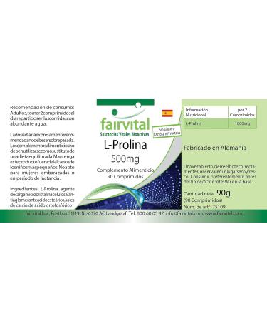 Fairvital | L-proline 500 mg 45 days - VEGAN - High dosed - 90 tablets - animated acid - Buy Online on GoSupps.com