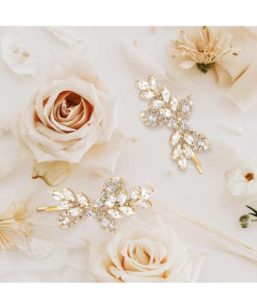 Gold Rhinestone Leaf Wedding Hair Clips - 4 Piece Bridal Hairpin Set | Elegant Hair Accessories for Women and Girls - Buy Online on GoSupps.com