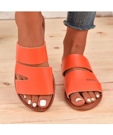 Bexdug Women's Simple Slide Sandals - Flat Rubber Open Toe Leisure Shoes | Size 40 EU | Stylish Home Footwear in Orange - Buy Online on GoSupps.com