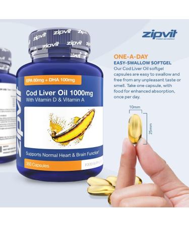 High Strength Cod Liver Oil 1000mg | 360 Softgel Capsules | Omega 3 for Heart, Brain & Eye Health - Buy Online on GoSupps.com